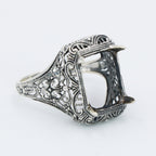 Detail view of Art Deco Semi Mount Filigree Ring will hold 10 x 12mm Octagon Shaped Gemstone highlighting design details