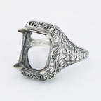 Detail view of Art Deco Semi Mount Filigree Ring will hold 10 x 12mm Octagon Shaped Gemstone highlighting design details