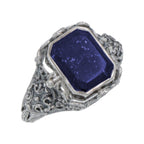 Filigree, Black Onyx, Lapis, sterling silver rings, front view