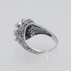 Detail view of Vintage Inspired Black Onyx and Lapis Filigree Flip Ring highlighting Black Onyx, Lapis