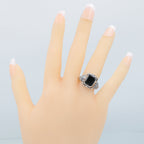 Detail view of Vintage Inspired Black Onyx and Lapis Filigree Flip Ring highlighting Black Onyx, Lapis