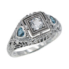 Art Deco style, Blue Topaz, London Blue Topaz, sterling silver rings, front view