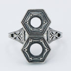 Back view of Art Deco Two Stone 5mm & 6mm Sterling Silver Semi Mount Filigree Ring showing 925 sterling silver hallmark