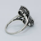 Detail view of Art Deco Two Stone 5mm & 6mm Sterling Silver Semi Mount Filigree Ring highlighting design details