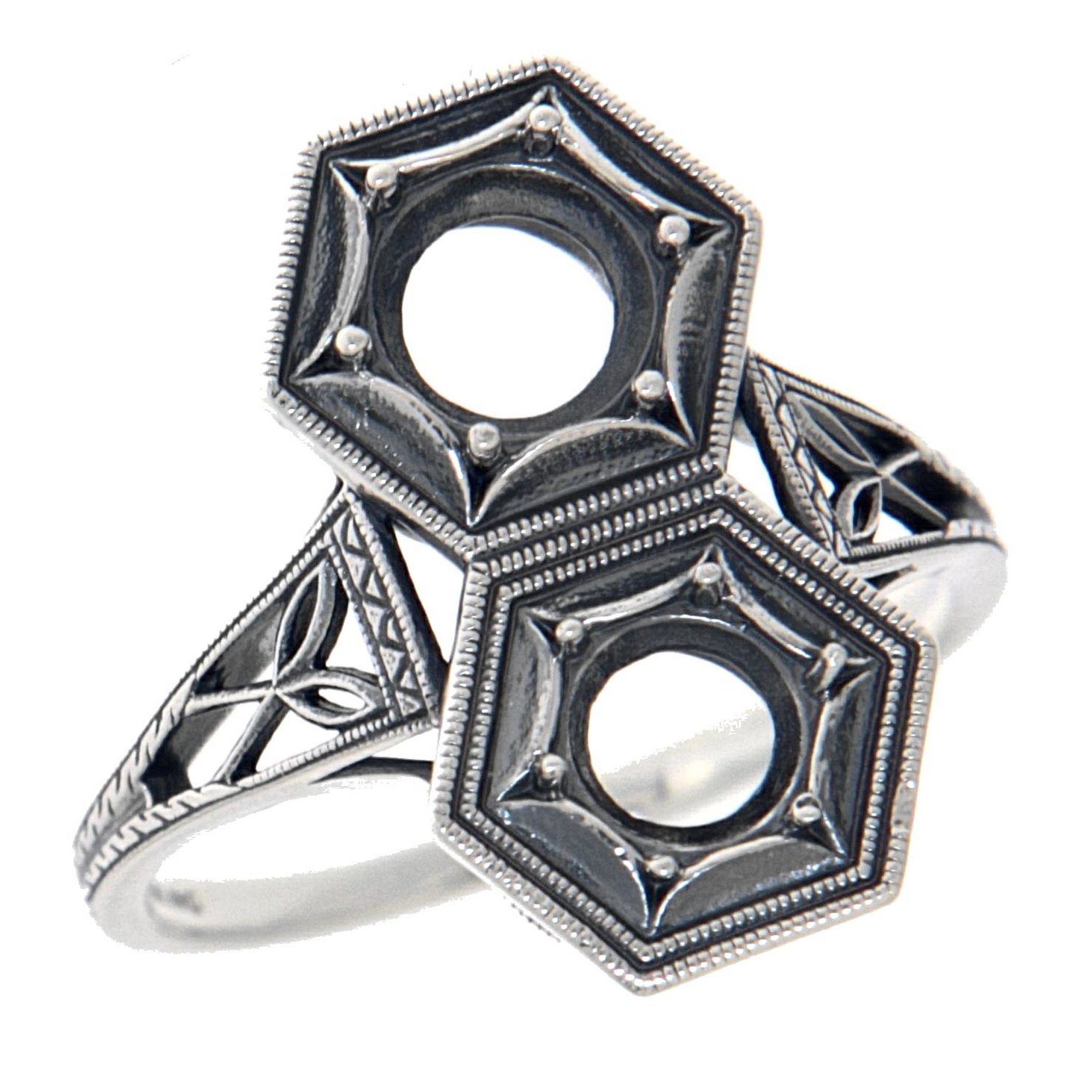Art Deco style, sterling silver semi mount rings, front view