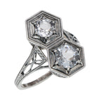 Art Deco style, White Topaz, sterling silver rings, front view