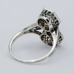 Detail view of Art Deco Two Stone White Topaz Ring with 5mm & 6mm Gemstones Sterling Silver Filigree Ring highlighting White 