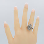 Detail view of Art Deco Two Stone White Topaz Ring with 5mm & 6mm Gemstones Sterling Silver Filigree Ring highlighting White 