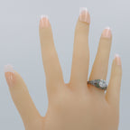 Detail view of Art Deco Style White Topaz Filigree Ring Green Emerald Accents Sterling Silver highlighting White Topaz, Emera