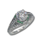 Art Deco style, White Topaz, Emerald, sterling silver rings, front view