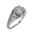 Art Deco style, White Topaz, Ruby, sterling silver rings, front view