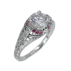 Art Deco style, White Topaz, Ruby, sterling silver rings, front view