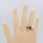 Detail view of Art Deco Style 7mm London Blue Topaz Filigree Ring w/ Sapphire and Topaz accents Sterling Silver highlighting 