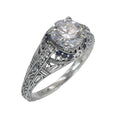 Art Deco style, White Topaz, Sapphire, sterling silver rings, front view