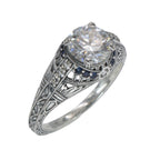 Art Deco style, White Topaz, Sapphire, sterling silver rings, front view