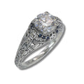 Art Deco style, White Topaz, Sapphire, sterling silver rings, front view