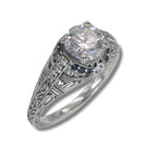 Art Deco style, White Topaz, Sapphire, sterling silver rings, front view