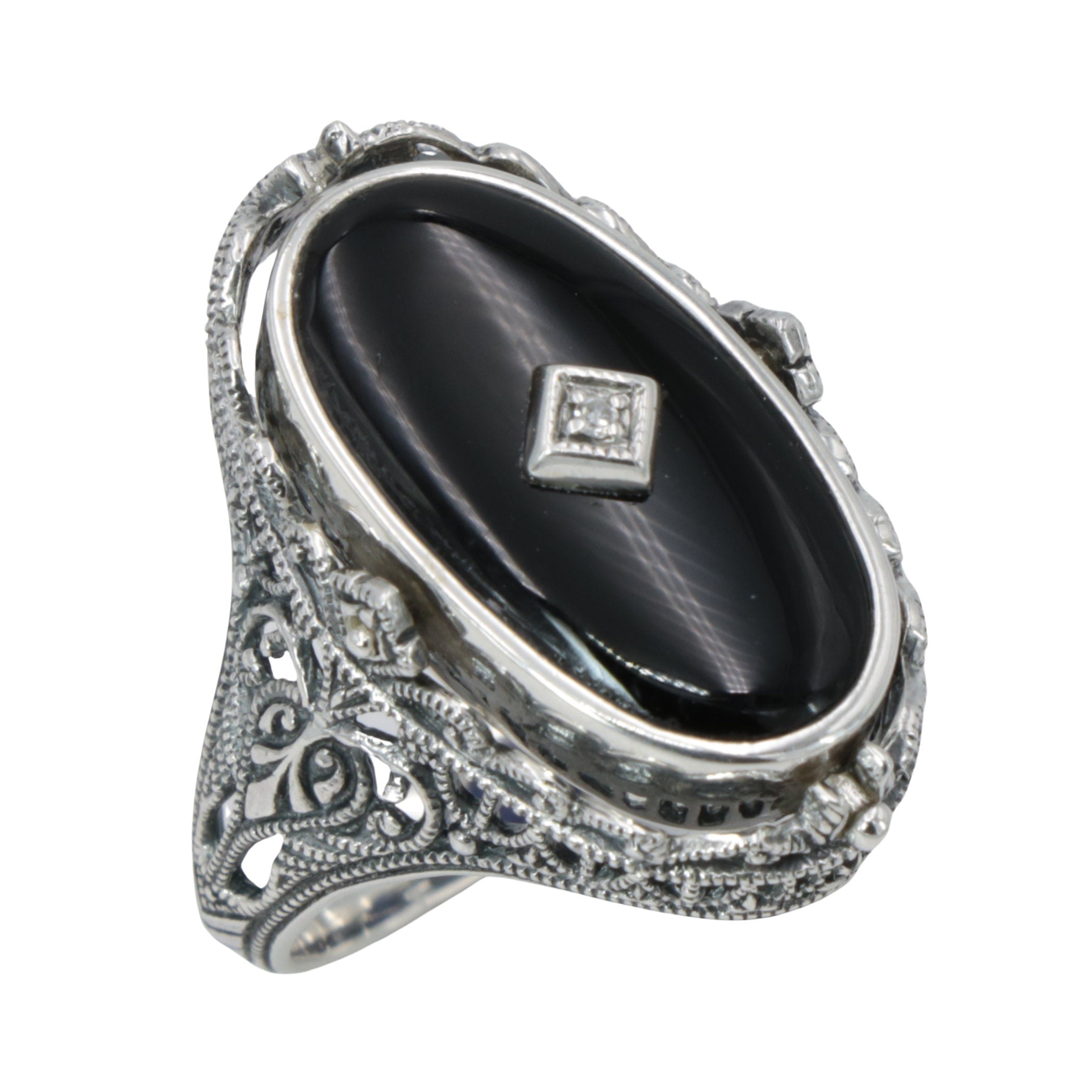 Victorian style, Diamond, Lapis, sterling silver rings, front view