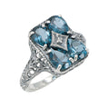 Art Deco style, Blue Topaz, London Blue Topaz, sterling silver rings, front view