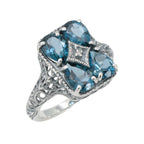 Art Deco style, Blue Topaz, London Blue Topaz, sterling silver rings, front view