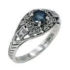 Art Deco style, Blue Topaz, London Blue Topaz, sterling silver rings, front view