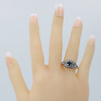 Detail view of Art Deco Style Filigree London Blue Topaz and White Topaz Ring Sterling Silver highlighting Blue Topaz, London