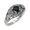 Art Deco style, White Topaz, Sapphire, sterling silver rings, front view