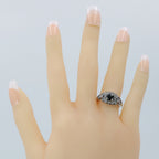 Detail view of Art Deco Style Filigree Natural Blue Sapphire and White Topaz Ring Sterling Silver highlighting White Topaz, S