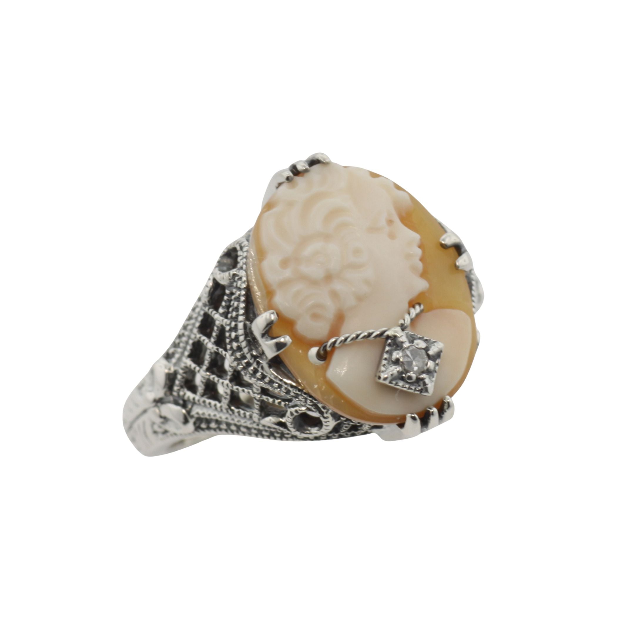 Diamond, sterling silver rings, front view