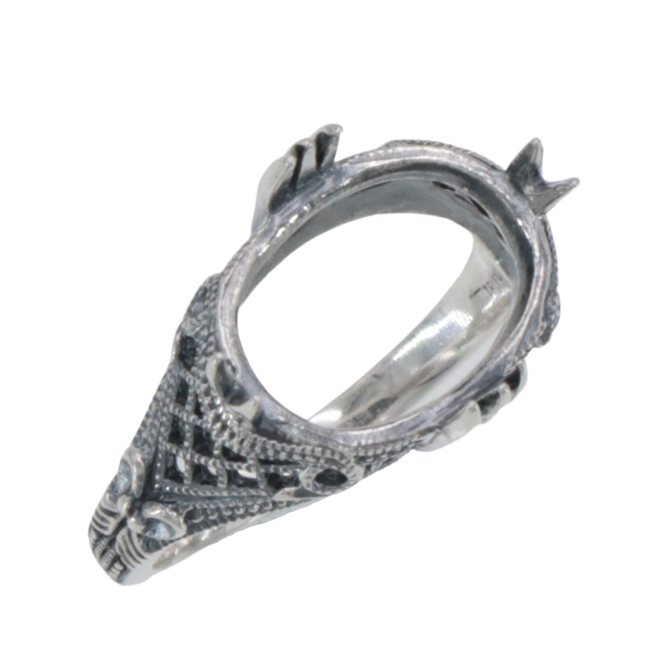 Victorian style, sterling silver semi mount rings, front view