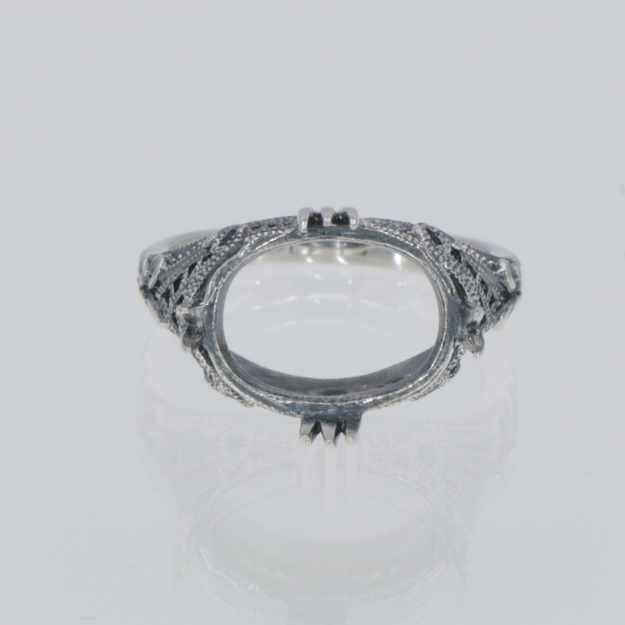 Back view of Classic Victorian Semi Mount for Oval 11 x 14mm Gemstone Filigree Ring Sterling Silver showing 925 sterling silv