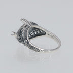 Detail view of Classic Victorian Semi Mount for Oval 11 x 14mm Gemstone Filigree Ring Sterling Silver highlighting design det