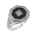 Art Deco style, White Topaz, sterling silver rings, front view