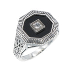 Art Deco style, White Topaz, sterling silver rings, front view