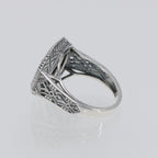 Detail view of Art Deco Style Octagon Shape Black Oynx Ring with White Topaz Center highlighting White Topaz