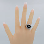 Detail view of Art Deco Style Octagon Shape Black Oynx Ring with White Topaz Center highlighting White Topaz