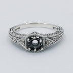 Back view of Semi Mount for a 4.5mm Gemstone Victorian Filigree Ring w/ 2 Diamonds showing 925 sterling silver hallmark