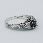 Detail view of Semi Mount for a 4.5mm Gemstone Victorian Filigree Ring w/ 2 Diamonds highlighting Diamond