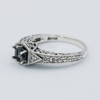 Detail view of Semi Mount for a 4.5mm Gemstone Victorian Filigree Ring w/ 2 Diamonds highlighting Diamond