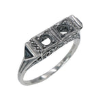 Art Deco style, Sapphire, sterling silver semi mount rings, front view
