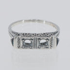 Back view of Art Deco Style Semi Mount (3mm) Filigree Ring Sapphire Accents Sterling Silver showing 925 sterling silver hallm
