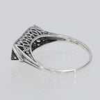 Detail view of Art Deco Style Semi Mount (3mm) Filigree Ring Sapphire Accents Sterling Silver highlighting Sapphire