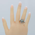 Detail view of Art Deco Style Filigree Diamond Ring w/ 4 Natural Emeralds highlighting Emerald, Diamond