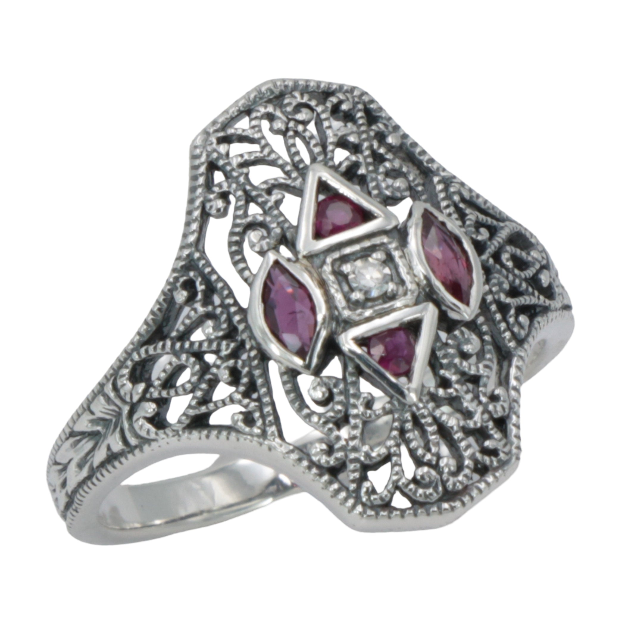 Art Deco style, Diamond, sterling silver rings, front view