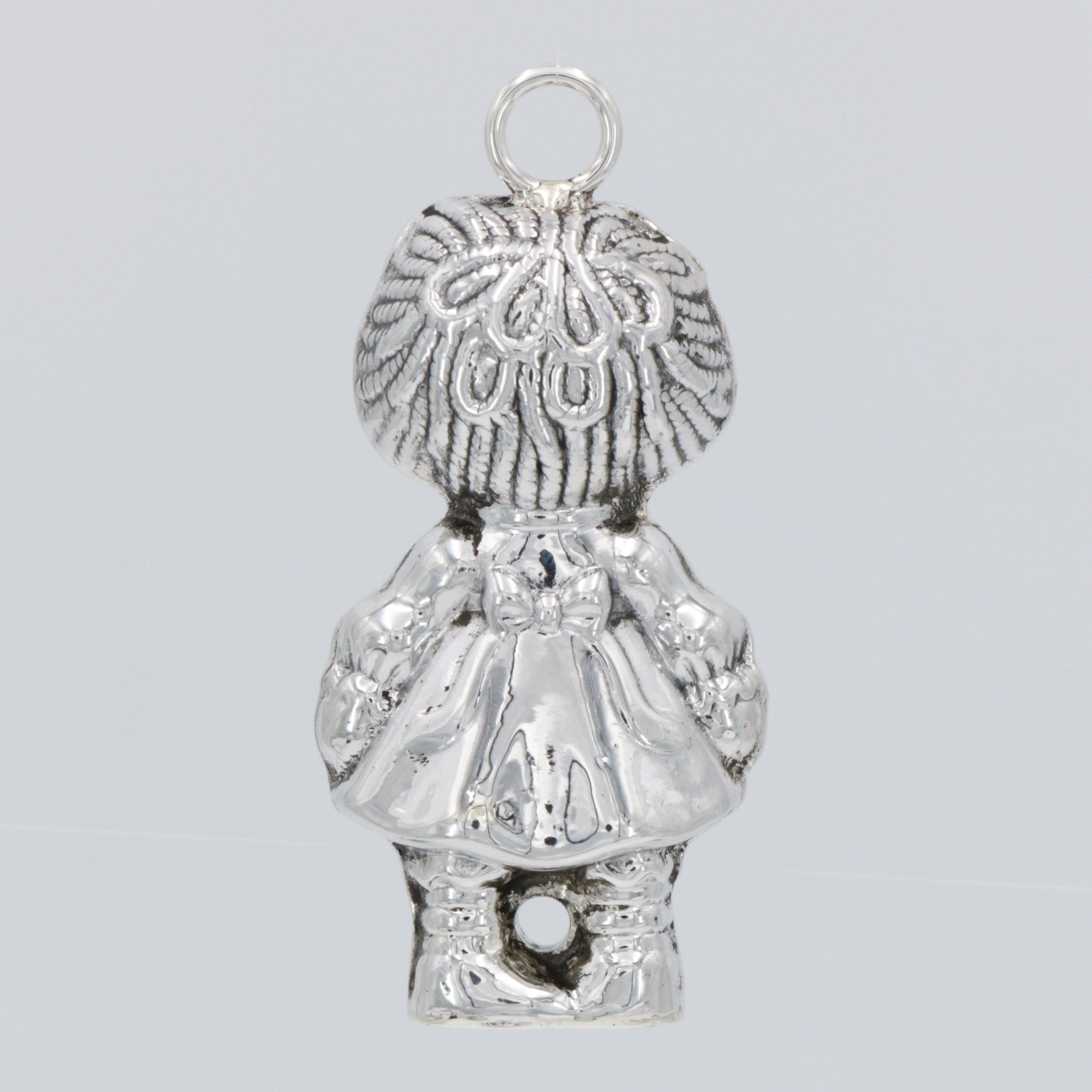 Back view of Raggedy Ann Christmas / Holiday Ornament showing 925 sterling silver hallmark