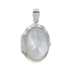 Pearl, Mother of Pearl, sterling silver lockets, front view