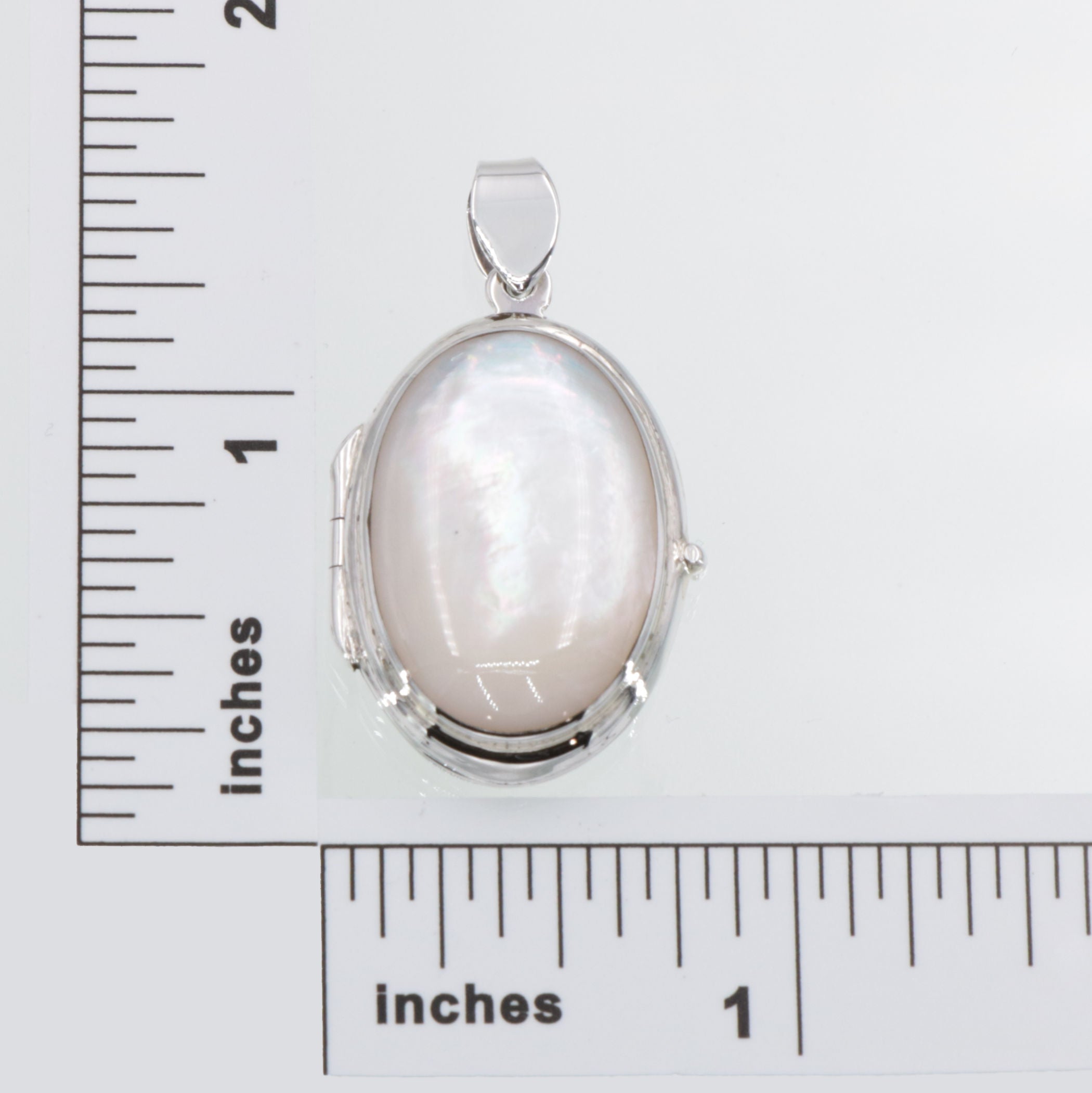 Detail view of Fresh Water Mother of Pearl Oval Locket Pendant highlighting Pearl, Mother of Pearl