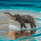 Detail view of Fine Bead Set Marcasite Elephant Pin or Brooch highlighting Marcasite
