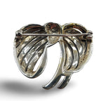 Detail view of Fine Bead Set Marcasite Art Nouveau Style Swirly Bow Pin or Brooch highlighting Marcasite