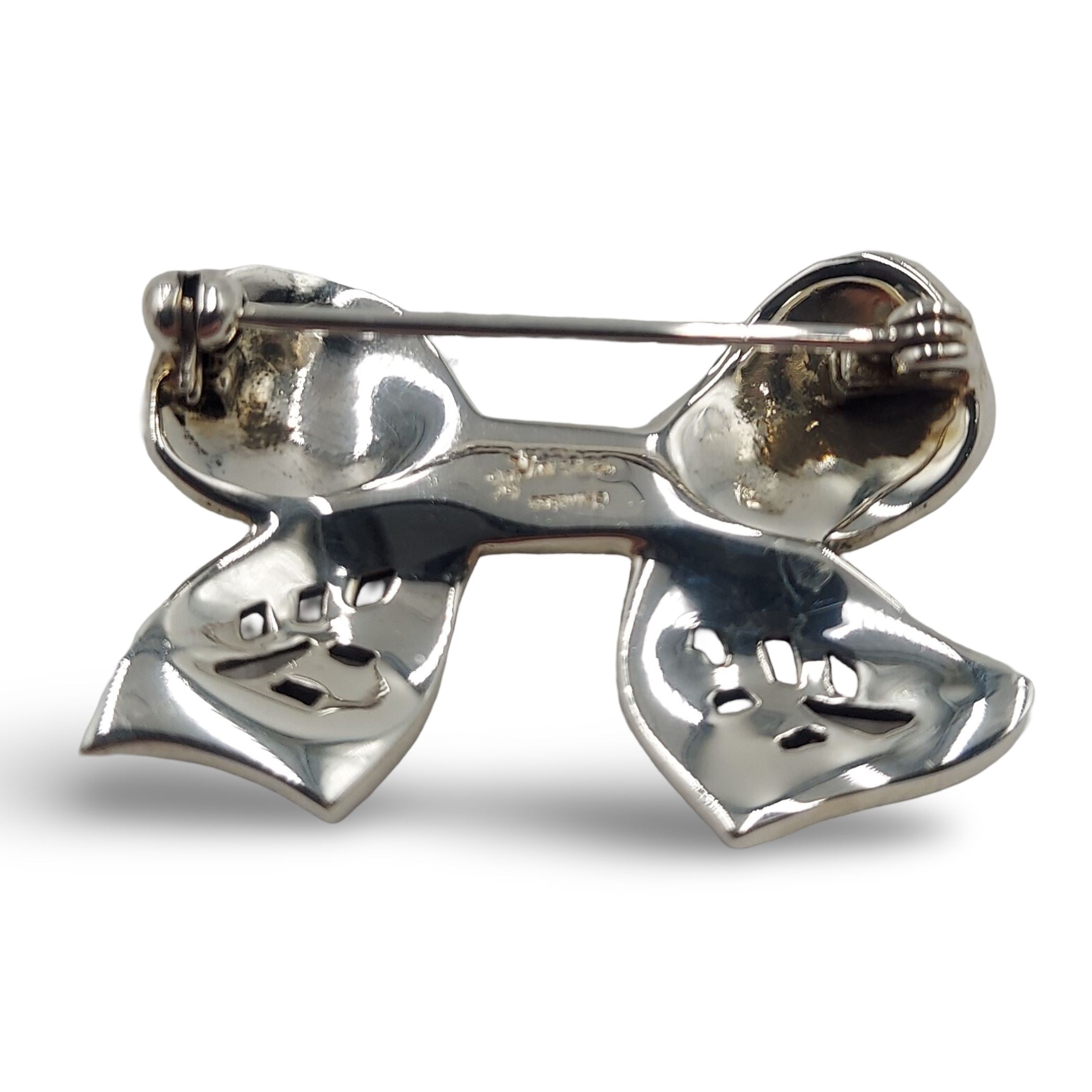 Detail view of Fine Bead Set Marcasite Sparkly Bow Pin or Brooch highlighting Marcasite